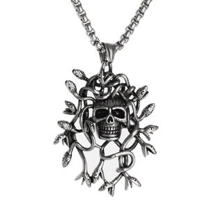 Gothic Retro Titaniumstaal Medusa Schedel Hanger Halsketting Verouderd Zilver Kleur Punk Rock Street Hip Hop Sieraden Voor Heren Dames