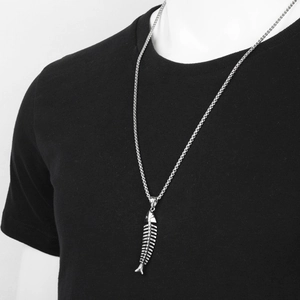 Collana hip hop con ciondolo a lisca di pesce in acciaio inossidabile per uomo e donna