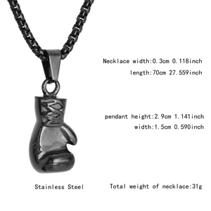 Hip hop black stainless steel boxing glove pendant with dimensions and box chain