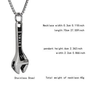 Collier hip-hop en acier inoxydable 316L avec pendentif clé et chaîne de 70 cm