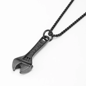 Pendentif clé noire hiphop en acier inoxydable 316L avec une chaîne à billes assortie