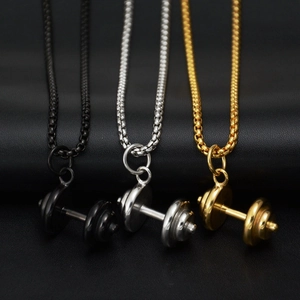 Hip Hop Stainless Steel Dumbbell Pendant Necklace For Men Women Fitness Barbell Gym Sport Street Style Jewelry Gift
