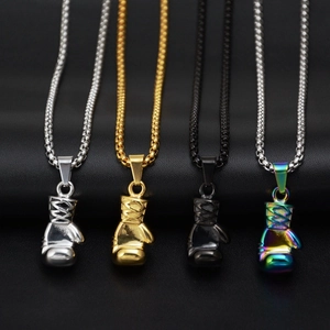 Hip Hop 3D Boxing Glove Pendant Necklace Stainless Steel Realistic Sports Fitness Jewelry Punk Streetwear Accessory Men