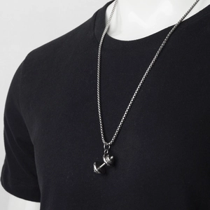 Hip hop street style barbell pendant necklace in polished silver titanium steel for men and women