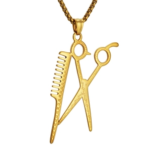 Collana con Ciondolo a Forma di Forbici e Pettine in Acciaio Inossidabile Hiphop per Uomo Donna Gioielli Streetwear a Tema Parrucchiere