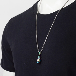 Rainbow boxing glove pendant necklace in stainless steel on male model neck