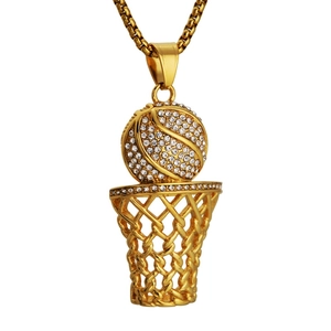 Hip Hop Iced Out Μενταγιόν Κολιέ με Δίχτυ Μπάσκετ από Ανοξείδωτο Ατσάλι με Ένθετο Στρας Αθλητικά Κοσμήματα Δρόμου για Άνδρες Γυναίκες