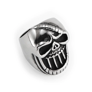 Bague tête de mort hip-hop en acier inoxydable argenté avec finition vintage