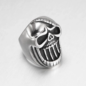 Bague Crâne en Acier Inoxydable Vintage Grande Bouche Punk Gothique Hip Hop Bijoux pour Hommes Fête Argent