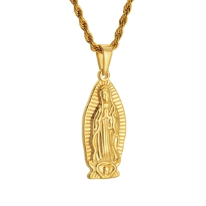 Stainless Steel Gold Virgin Mary Pendant Necklace Religious Guadalupe Medallion Hip Hop Jewelry For Men Women