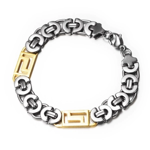 Hiphop-Armband aus Titanstahl mit goldenem griechischem Mäandermuster und Karabiner