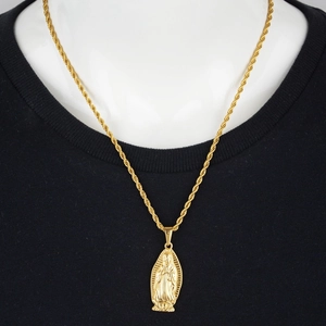 Hip hop gold plated Virgin Mary pendant necklace with a classic rope chain for unisex