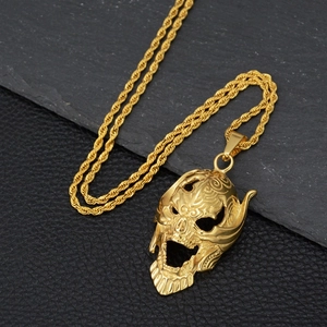 Pendentif masque de crâne de démon doré hip hop avec grosse chaîne torsadée pour tous