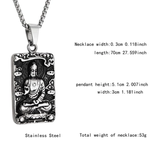 Detailed view of Buddha pendant dimensions and stainless steel necklace specifications