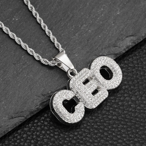 Hip hop CEO pendant necklace with iced-out silver diamonds and twisted rope chain