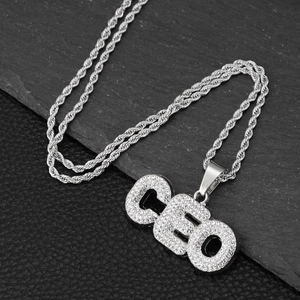 Hip hop CEO letter pendant necklace with iced out rhinestones on twisted rope chain