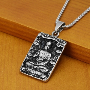 Hip hop vintage stainless steel Buddha pendant necklace with embossed cloud patterns