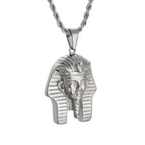 Hip-hop Pharaoh mask pendant necklace in silver stainless steel with twisted rope chain