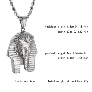 Detailed view of Egyptian Pharaoh Tutankhamun pendant with stainless steel chain measurements