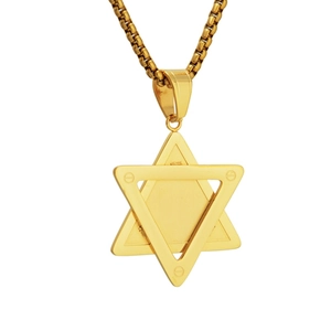 Collier pendentif double hexagramme en or style hip hop avec chaîne box pour homme et femme