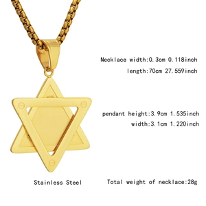 Détail du collier pendentif hexagramme en acier inoxydable avec spécifications de taille