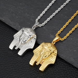 Hip Hop Egyptian Pharaoh Mask Pendant Necklace For Men Women Stainless Steel Rope Chain Embossed Retro Jewelry Accessories