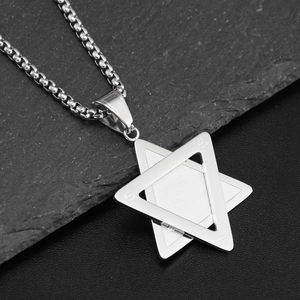 Pendentif hexagramme double en acier inoxydable hip hop avec chaîne box argentée