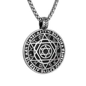 Vintage Edelstahl Hexagramm Anhänger Halskette Siegel Salomos Tierkreis Rune Mystischer Gothic Schmuck Für Herren Damen