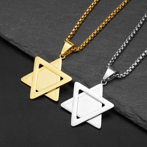 Collier Pendentif Double Hexagramme Étoile de David en Acier au Titane Or Argent Bijoux Hip Hop pour Hommes Femmes