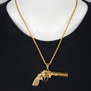 Hip hop χρυσό περίστροφο μενταγιόν κολιέ με στριφτή αλυσίδα σχοινί για άνδρες και γυναίκες