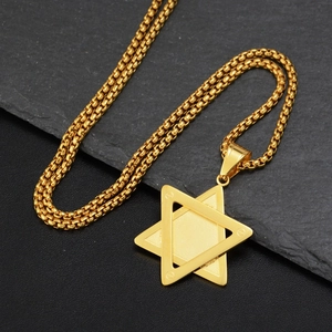 Collier hip hop avec pendentif double hexagramme doré et grosse chaîne en boîte