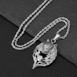Hip hop wolfskop hanger ketting met zirkoon en gedraaide touwketting van staal