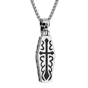 Gothic Edelstahl Sarg Anhänger Halskette Für Herren Damen Hip Hop Skelett Kreuz Klapp Medaillon Punk Rock Schmuck Geschenk