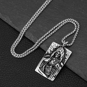 Hip-hop style reaper skull pendant necklace in silver finish with box chain for men