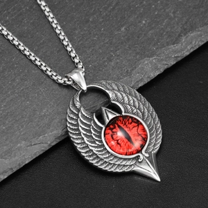 Hip hop titanium steel eagle wing necklace with red evil eye pendant for men and women