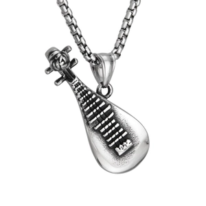 Hip-Hop Individuelle Titanstahl Pipa Musikinstrument Anhänger Halskette Mit Rose Für Herren Damen Punk Schmuck Silber