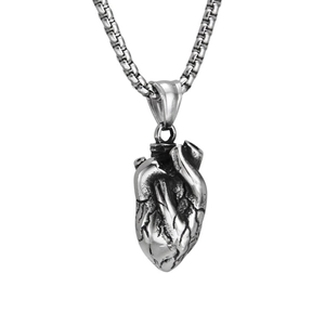 Pendentif Cœur Anatomique Collier Acier Titane Bijoux Cœur 3D Réaliste pour Hommes Femmes Style Hip Hop Punk Gothique Pendentif Argent