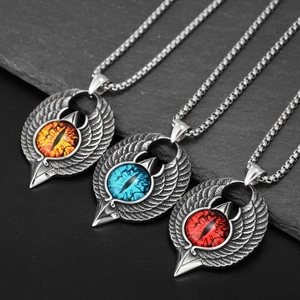 Gothic Stainless Steel Eagle Wings Evil Eye Pendant Necklace Retro Distressed Punk Hip Hop Jewelry Gift For Men Women
