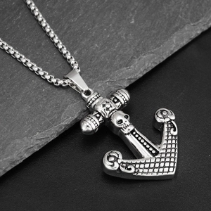 Collana con ancora in acciaio inossidabile e ciondolo a teschio in stile hip hop