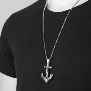 Collana con ciondolo ad ancora punk vintage con teschio in acciaio inossidabile argento