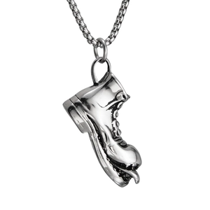 Collier Pendentif Botte Monstre en Acier au Titane Hommes Femmes Vintage Acier Inoxydable Botte de Travail avec Chaîne Box Bijoux