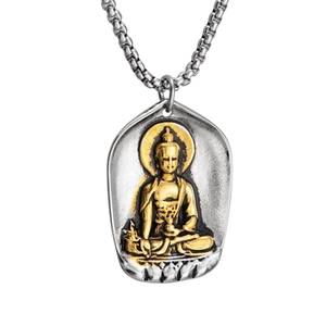 Hip Hop Stainless Steel Buddha Pendant Necklace For Men Women Gold Silver Two-Tone Religious Relief Jewelry Gift