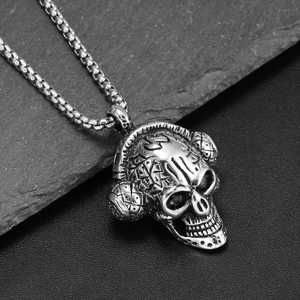 Collier hip hop avec pendentif crâne et casque, chaîne à maille carrée rétro pour tous