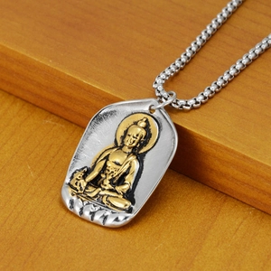 Hip hop Buddha pendant necklace in gold and silver stainless steel with box chain