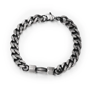 Detailansicht der schweren Titanstahl-Hantel-Cuban-Gliederkette Armband für Männer