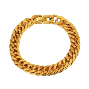 Polished gold-plated stainless steel Cuban link bracelet for men with a secure clasp