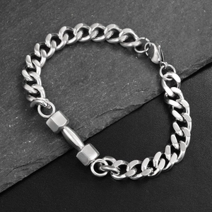 Hiphop Silber Titanstahl Hantel-Armband mit flacher Gliederkette im Punk-Stil