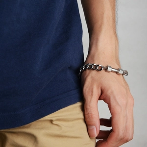 Hip-Hop Hantel-Panzerarmband für Herren aus poliertem silbernem Edelstahl