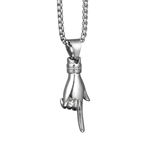 Hip Hop Stainless Steel Finger Hand Gesture Pendant Necklace Rhinestone Inlaid Punk Street Fashion Jewelry For Men Women