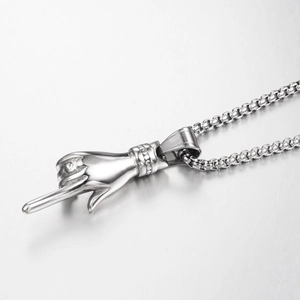 Hip-hop style stainless steel middle finger gesture pendant necklace with box chain